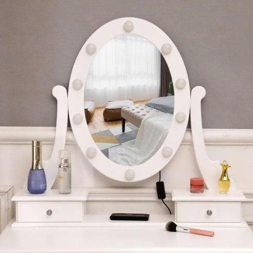Makeup Vanity Set, Dressing Table with Cushioned Stool, 360-Degree Rotating Mirror w/ LED Lights, 2 Storage Boxes, 3 Drawers (White)_MSW - Toytexx Makeup Vanity Set, Dressing Table with Cushioned Stool, 360-Degree Rotating Mirror w/ LED Lights, 2 Storage Boxes, 3 Drawers (White)_MSW - Toytexx